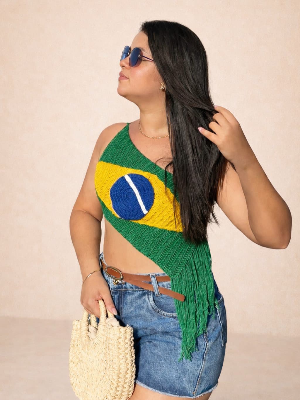 top de crochê bandeira do Brasil estilo brasilcore feito à mão